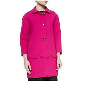 NWT Kate Spade Talia Spring Coat Women Size 0 Bright Pink Scalloped Accents